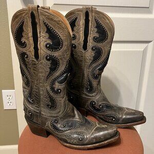 LUCCHESE Boots GEMMA Snip Toe STUDDED Boho WESTERN Rare - Sz 7 B Excellent!